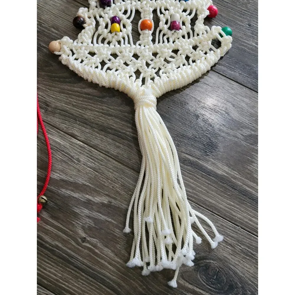 Handmade Macrame Santa‎ & Christmas Tree Wall Hangings Wood Beads Lot of TWO